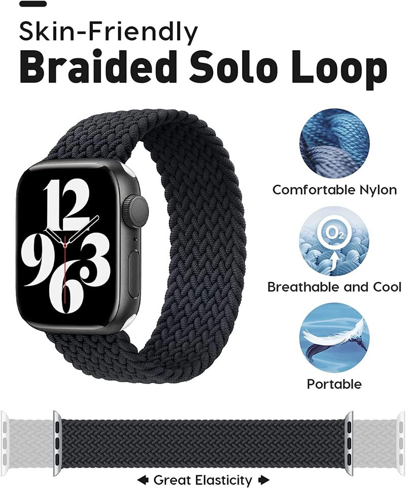 Braided Solo Loop Nylon Strap for Apple Watch, Elastic Bracelet for Series Ultra 2 | 9 | 8 Ultra | 8 | 7 | 6 | 5 | 4 | 3 | SE with metal connectors - Image 4