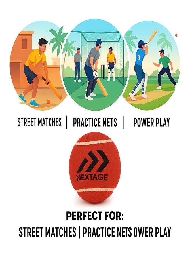 Nextage Cricket Tennis Ball - High Bounce Hard Ball, Red Woolen Felt - Pack of 3 - Ideal for Street Matches, Practice & Tournaments - Image 4