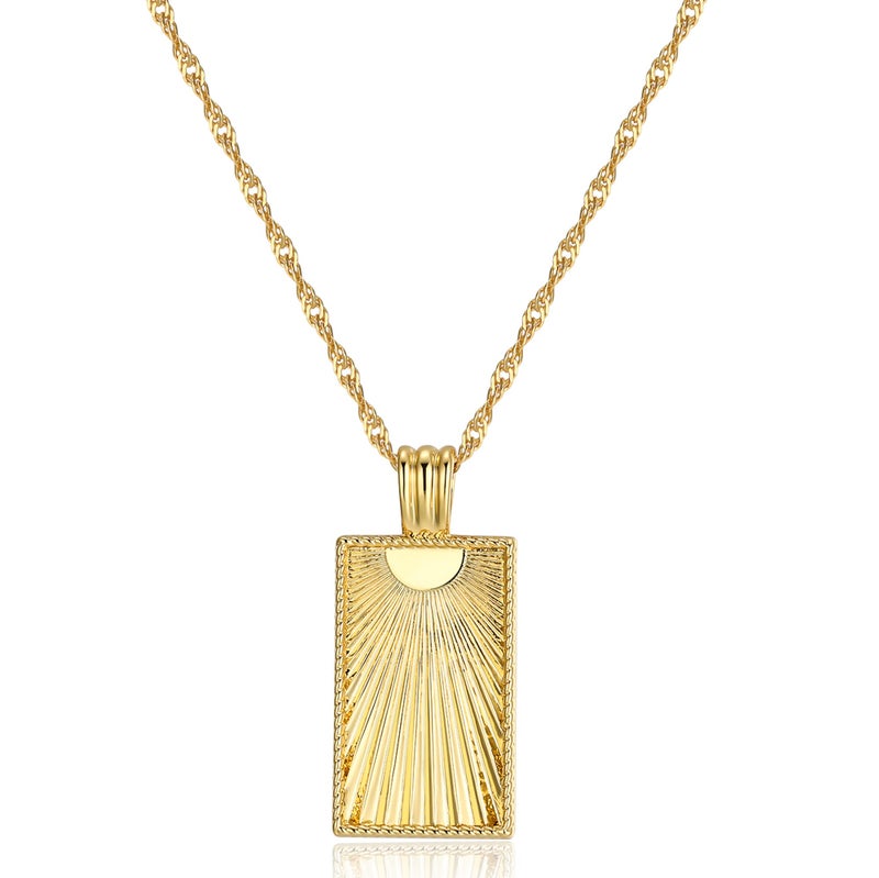 LEMON GRASS 18K Gold Plated Sunburst Beam Tag Pendant Necklace | Gold Sunbeam Layering Necklace 16''+2'' - Image 1