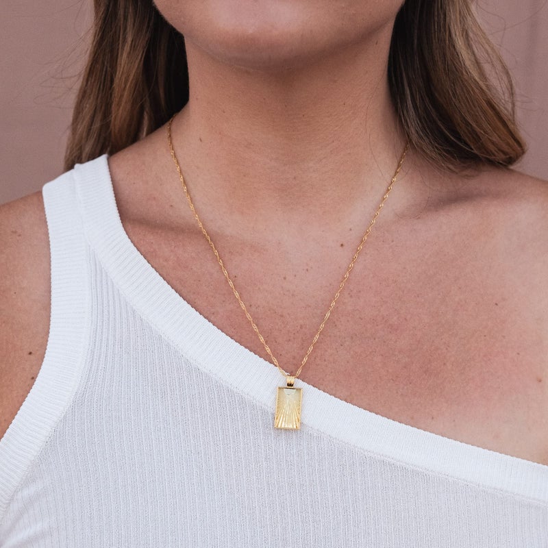 LEMON GRASS 18K Gold Plated Sunburst Beam Tag Pendant Necklace | Gold Sunbeam Layering Necklace 16''+2'' - Image 4