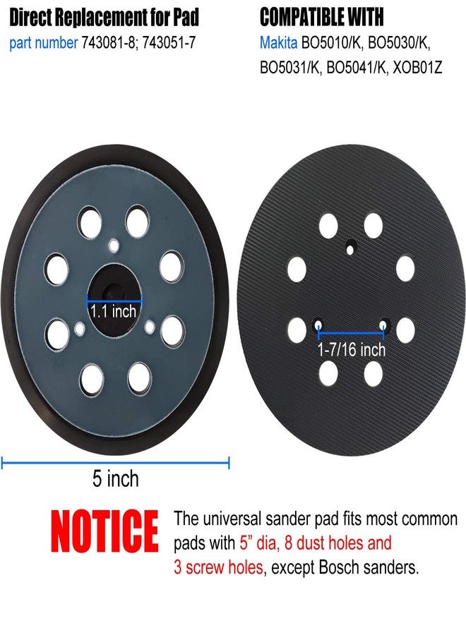 Tockrop Replacement Sander Pad for Makita 743081-8, 743051-7 - Fit BO5041/K, BO5010/K, BO5030/K, BO5031/K, XOB01Z Random Orbital Sanders - Standard 5" Hook and Loop Sander Pad - Image 2