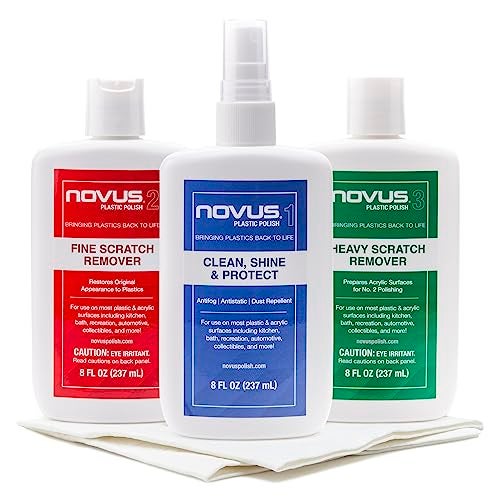 NOVUSPK18  Plastic Clean  Shine 1 Fine Scratch Remover 2 Heavy Scratch Remover 3 and Polish Mates Pack  8 Ounce Bottles - Image 1
