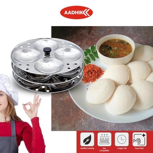 AADHIK Stainless Steel Non-Stick Idli Plates Idli Maker| Idli Stand with Holes for Pressure Cooker, 3 Plate - Image 3