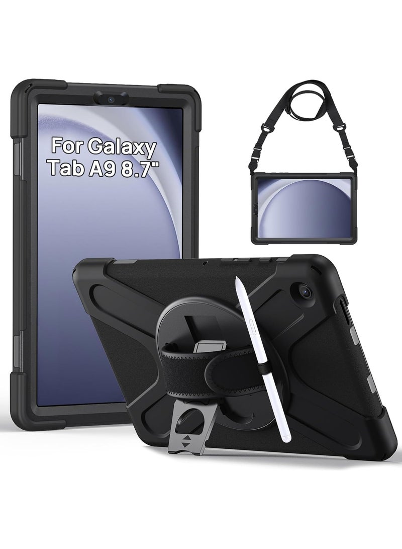 YoYoTech Case for Samsung Galaxy Tab A9 Case 8.7 inch 2023 (SM-X110/X115/X117) 360° Rotating Book Cover Protective Case with Auto Wake/Sleep for Galaxy Tab A9 (Black) - Image 1