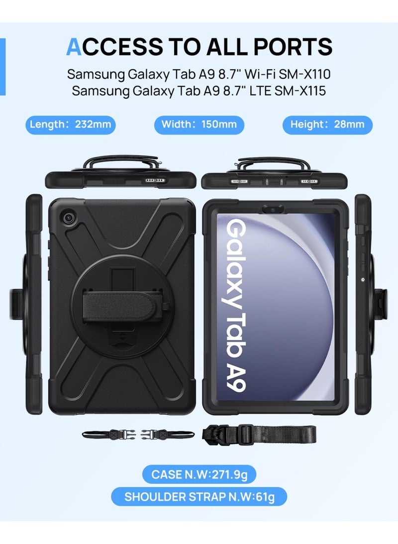 YoYoTech Case for Samsung Galaxy Tab A9 Case 8.7 inch 2023 (SM-X110/X115/X117) 360° Rotating Book Cover Protective Case with Auto Wake/Sleep for Galaxy Tab A9 (Black) - Image 3