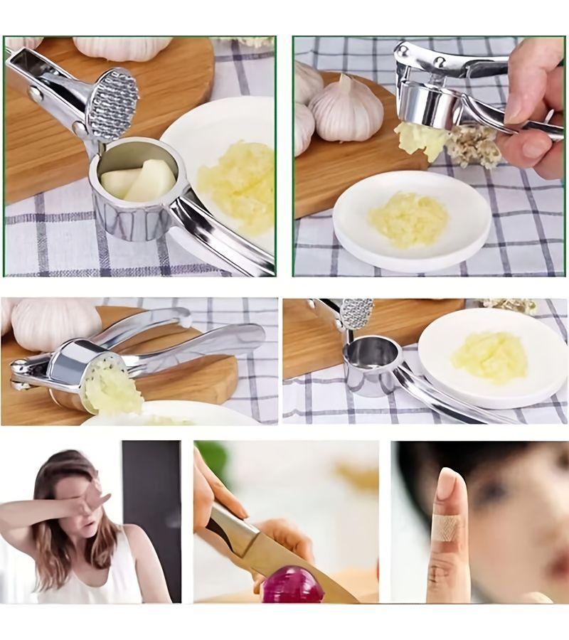 Matte Silvery Handheld Garlic Press With Round Edge Design And Strong Crushing Power For Home Cooking - Image 4