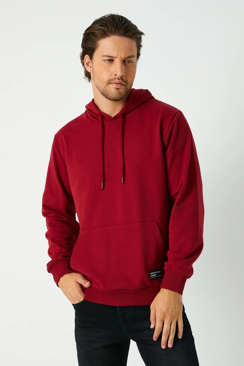 ميتاليك Claret Red Men's Hooded Kangaroo Pocket Sweatshirt