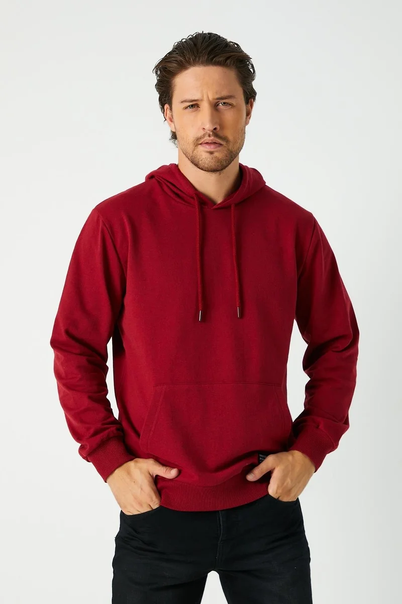 ميتاليك Claret Red Men's Hooded Kangaroo Pocket Sweatshirt