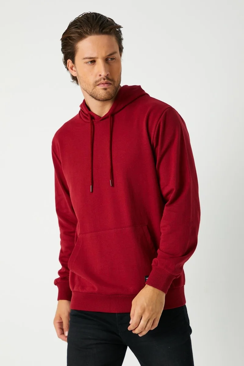 ميتاليك Claret Red Men's Hooded Kangaroo Pocket Sweatshirt