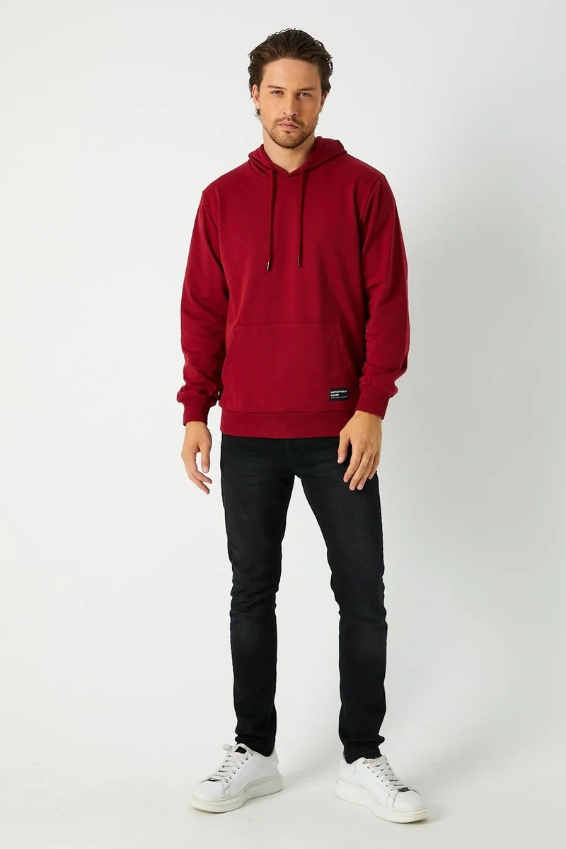 ميتاليك Claret Red Men's Hooded Kangaroo Pocket Sweatshirt
