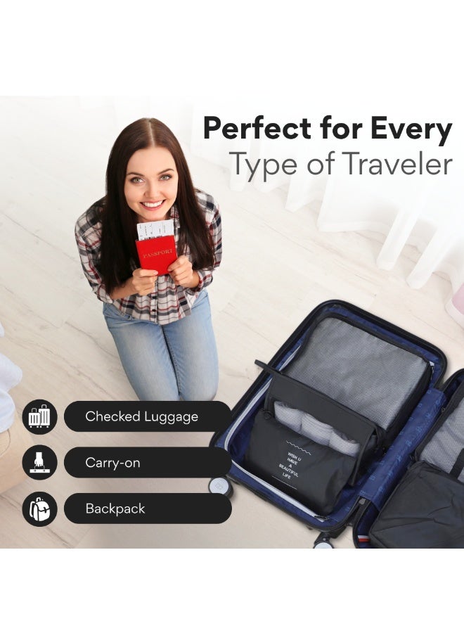 Nexso Black Travel Organizer 8Pcs Set | Includes Packing Bags, Waterproof Packing Cubes, Toiletry & Shoe Bags – Compression Design for Luggage, Durable and Breathable Mesh for Easy Organization - Image 4