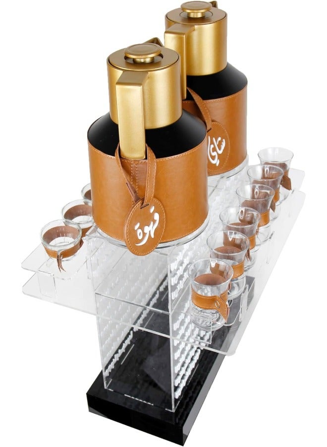 Lamsit Ibdaa Coffee Thermo Flask – Tea Vacuum Pot - Heat Insulated Thermos – Arabic Carafe – Jug Dalla – Drink Cups – Square Acrylic Set (Brown, Tea & Coffee Set) - Image 3