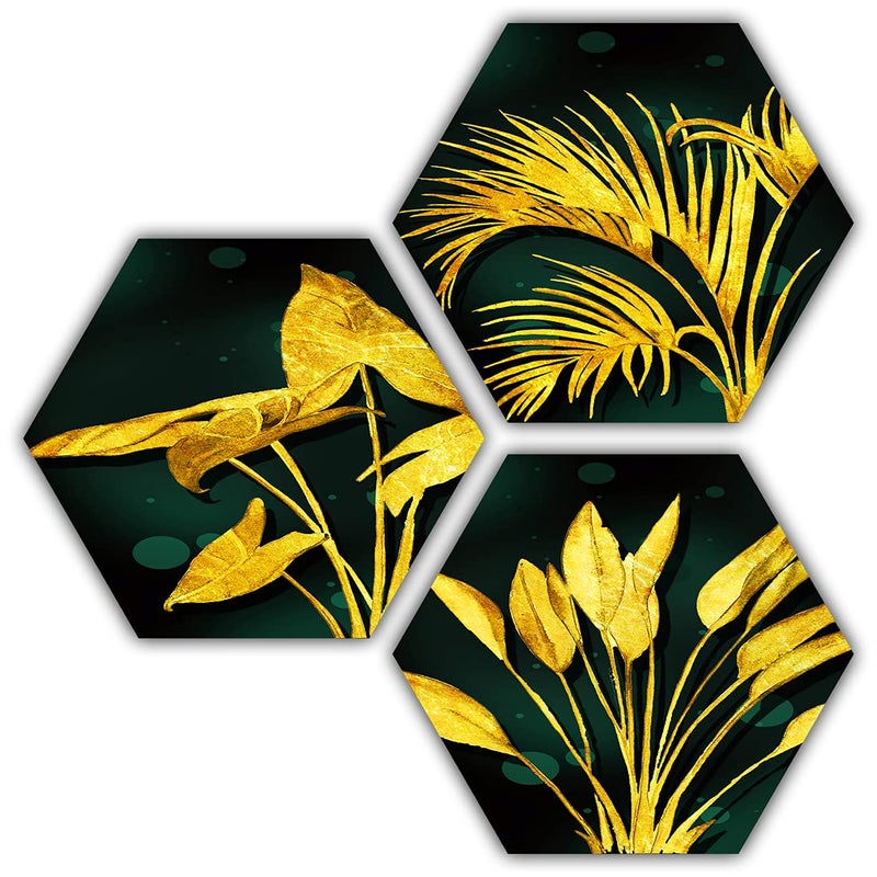 PNF pnf Poster And Frames Beautiful Flower Art Hexagon MDF | Home Decoration Item | For Living, Bedroom | Best Gifting Option | Set Of 3 (55 X 55cm, Multicolor, MDF) -369  - Image 1