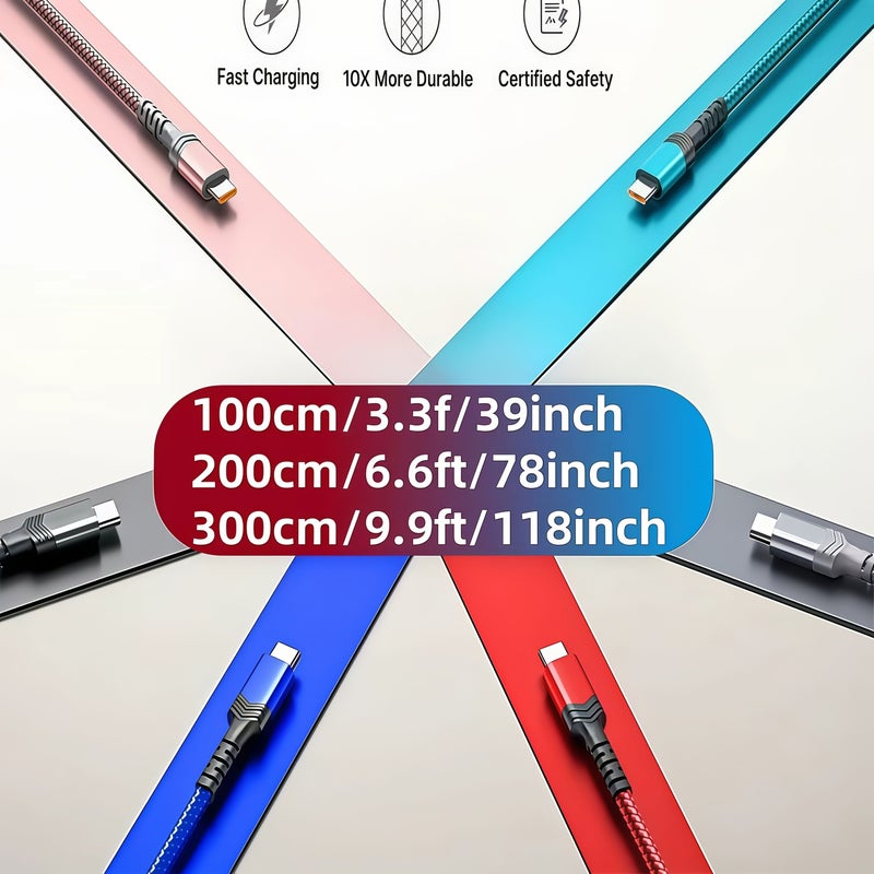كابل USB-C أحمر 118 بوصة مضفر من النايلون شحن سريع ومزامنة بيانات - Image 3