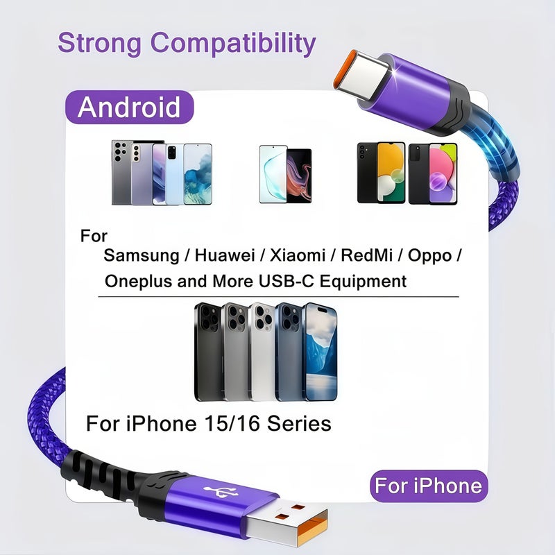 كابل USB-C أحمر 118 بوصة مضفر من النايلون شحن سريع ومزامنة بيانات - Image 1