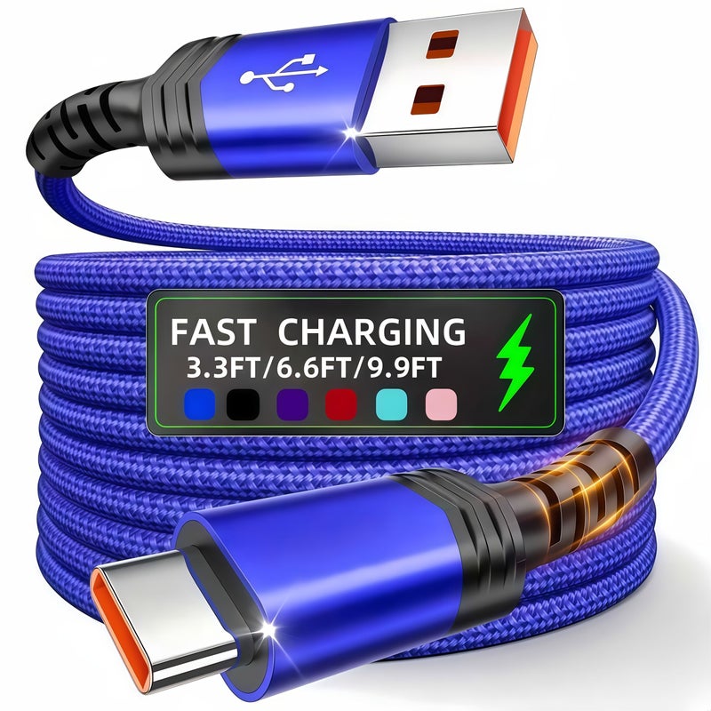 كابل USB-C أحمر 118 بوصة مضفر من النايلون شحن سريع ومزامنة بيانات - Image 2