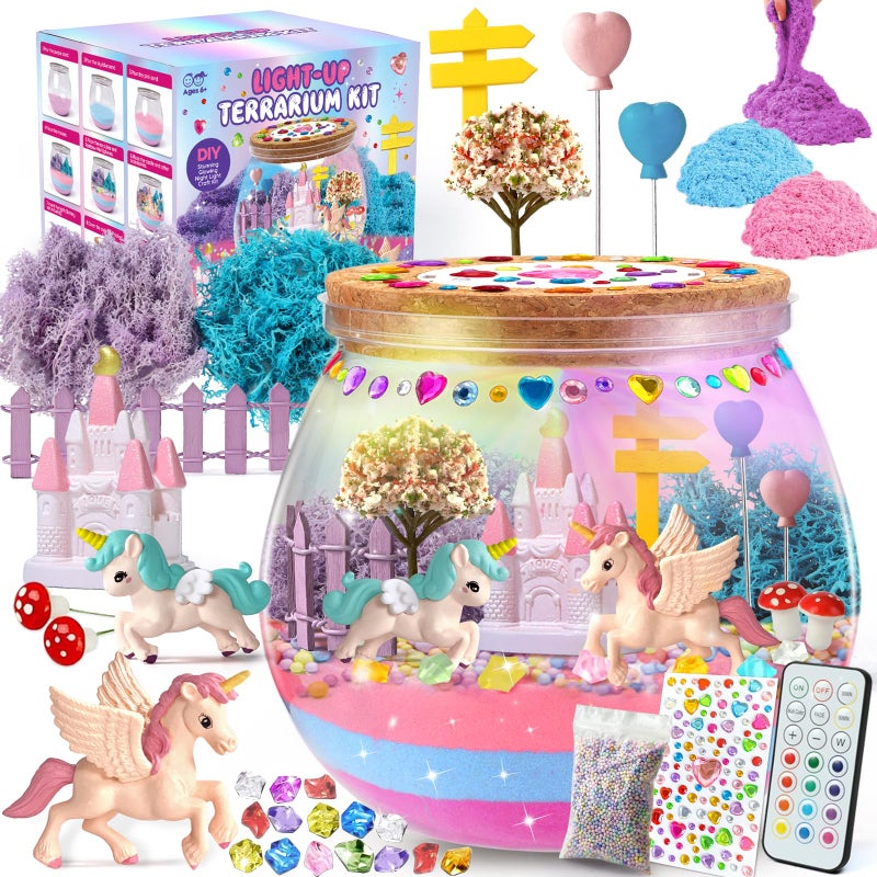 SparkleMe Unicorn Terrarium Crafts Kit for Kids LED Night LightUp DIY Toys with Remote Fun Birthday Gifts for Girls Ages 5 6 7 8 9 10 Years Old Creative Arts Crafts Activity Set - Image 2