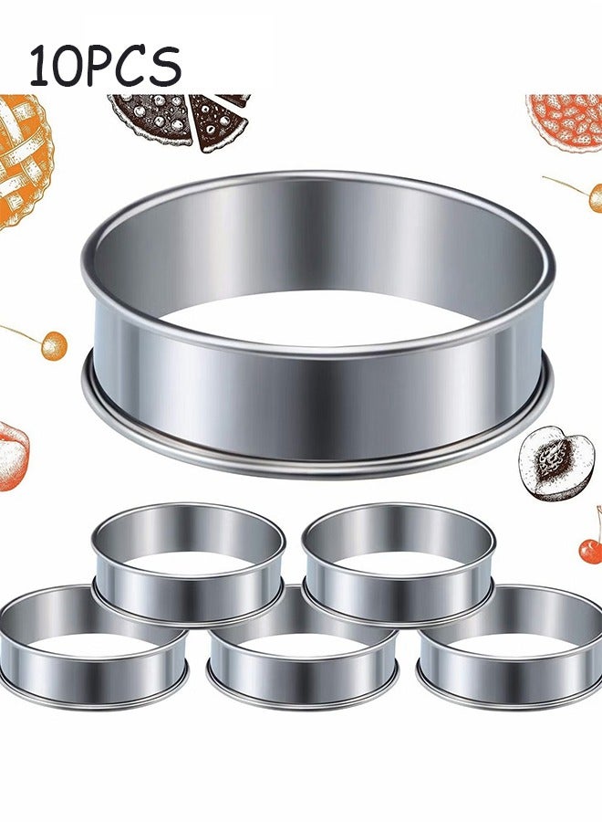 Unewshi 10 Pieces Muffin Tart Rings Double Rolled Tart Ring Stainless Steel Muffin Rings Metal Mousse Cake Pancake Ring Pastry Round Ring Mould for Home Food Making Cooking Baking Tool, 3.15 Inch - Image 1