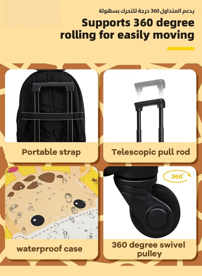 HOOKOR 3Pcs Kids Luggage Set, 18 Inch Children Travel Suitcase, Cartoon Rolling Luggages, Child Trolley Bag with 14-Inch Backpack, U-Shaped Pillow, Wheels and Telescopic Handle for Kid Toddlers Boys Girls - Image 4