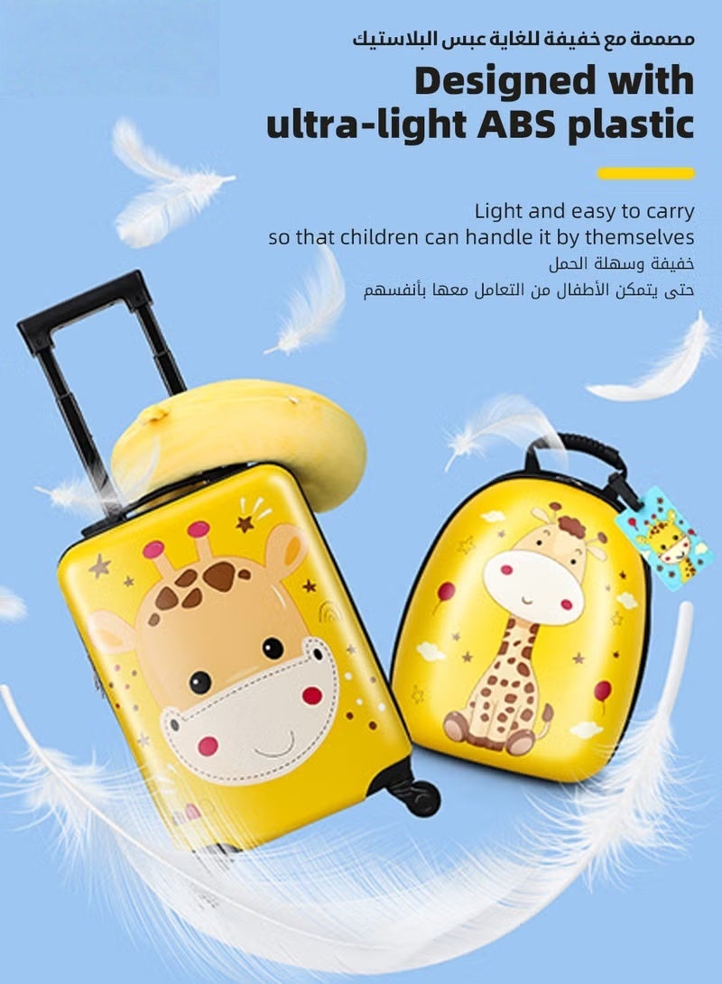 HOOKOR 3Pcs Kids Luggage Set, 18 Inch Children Travel Suitcase, Cartoon Rolling Luggages, Child Trolley Bag with 14-Inch Backpack, U-Shaped Pillow, Wheels and Telescopic Handle for Kid Toddlers Boys Girls - Image 3