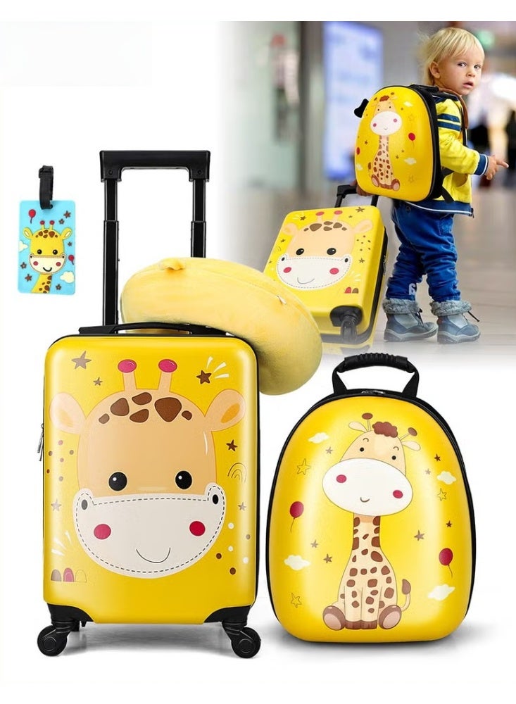 HOOKOR 3Pcs Kids Luggage Set, 18 Inch Children Travel Suitcase, Cartoon Rolling Luggages, Child Trolley Bag with 14-Inch Backpack, U-Shaped Pillow, Wheels and Telescopic Handle for Kid Toddlers Boys Girls - Image 1