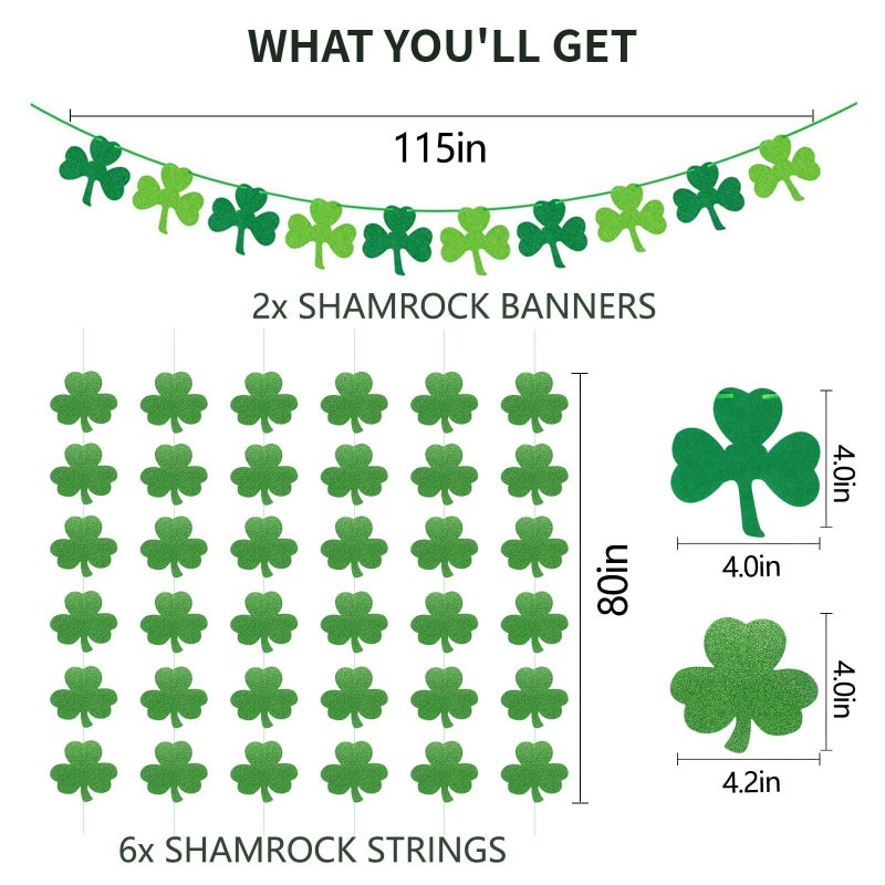 Yunfan St Patricks Day Decorations St. Patricks Day Decor NO DIY 8Pcs Shamrock Clover Garland Hanging Felt Glitter Paper Lucky Banner for Home Mantel Office Irish Day Party Supplies - Image 3