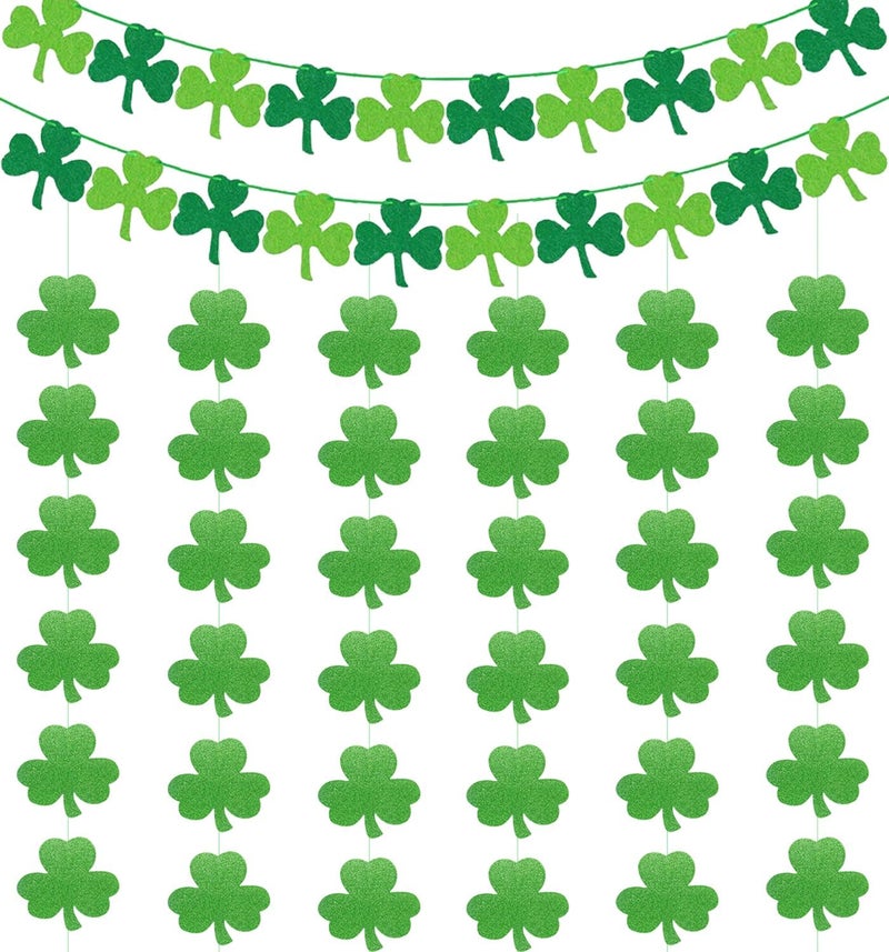 Yunfan St Patricks Day Decorations St. Patricks Day Decor NO DIY 8Pcs Shamrock Clover Garland Hanging Felt Glitter Paper Lucky Banner for Home Mantel Office Irish Day Party Supplies - Image 1