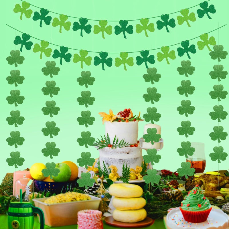 Yunfan St Patricks Day Decorations St. Patricks Day Decor NO DIY 8Pcs Shamrock Clover Garland Hanging Felt Glitter Paper Lucky Banner for Home Mantel Office Irish Day Party Supplies - Image 4