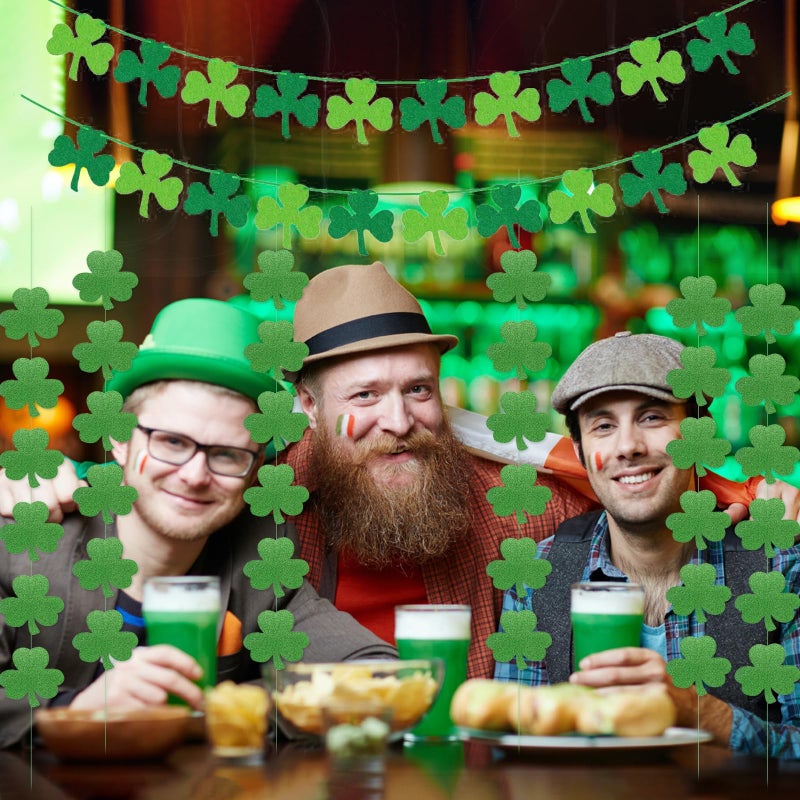 Yunfan St Patricks Day Decorations St. Patricks Day Decor NO DIY 8Pcs Shamrock Clover Garland Hanging Felt Glitter Paper Lucky Banner for Home Mantel Office Irish Day Party Supplies - Image 2
