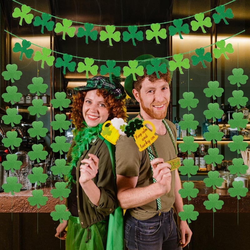 Yunfan St Patricks Day Decorations St. Patricks Day Decor NO DIY 8Pcs Shamrock Clover Garland Hanging Felt Glitter Paper Lucky Banner for Home Mantel Office Irish Day Party Supplies - Image 5