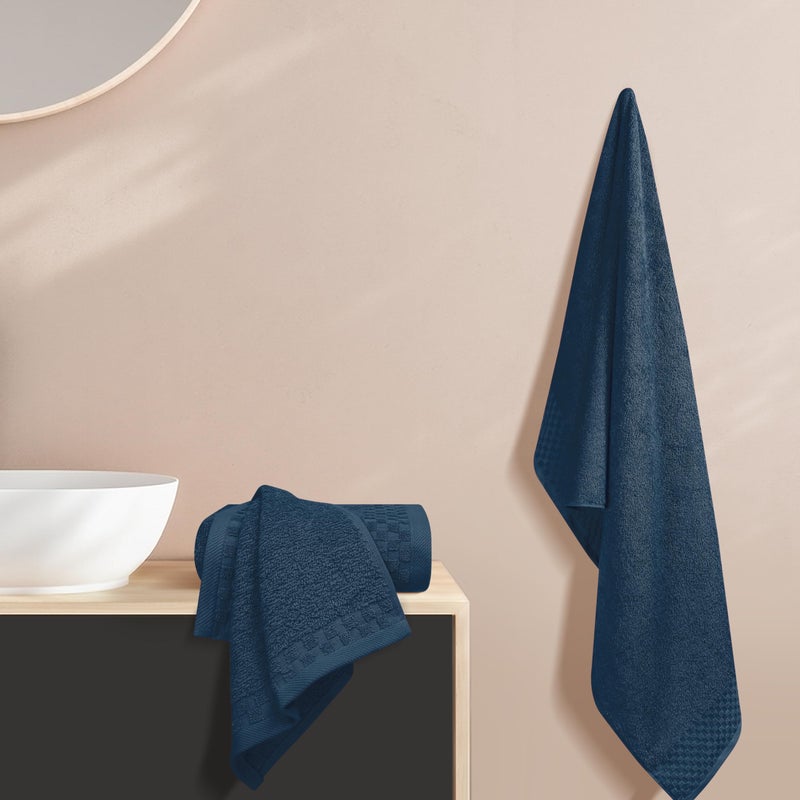 ملكي خاص تحتوي مجموعة مناشفات قطنية Myown Unwown Ultra Soft 3 على مناشف حمام 28 × 55 بوصة على مناشف يدوية 16 × 24 بوصة و A Coths 12x12 بوصة مثالية استخدام كل يوم مضغوط وخفيف الوزن - الأزرق المعدني - Image 4
