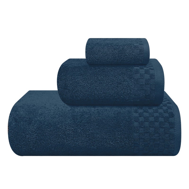ملكي خاص تحتوي مجموعة مناشفات قطنية Myown Unwown Ultra Soft 3 على مناشف حمام 28 × 55 بوصة على مناشف يدوية 16 × 24 بوصة و A Coths 12x12 بوصة مثالية استخدام كل يوم مضغوط وخفيف الوزن - الأزرق المعدني - Image 1