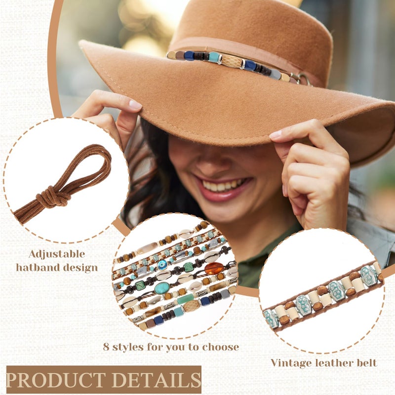 phnydreg 8Pcs Cowboy Hat Bands Ethnic Western Hat Belts for Cowboy Accessories Beaded Hatbands for Women Cowgirl Men - Image 3