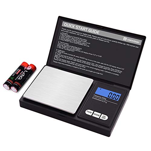 ميزان UNIWEIGH الرقمي 200 جرام 0.001 جرام 0.705 أونصة x 0.0001 أونصة ميزان جيب إلكتروني ذكي ميزان وزن محمول صغير للمجوهرات جرام وأونصات ميزان صغير مع شاشة LCD تارا UA200