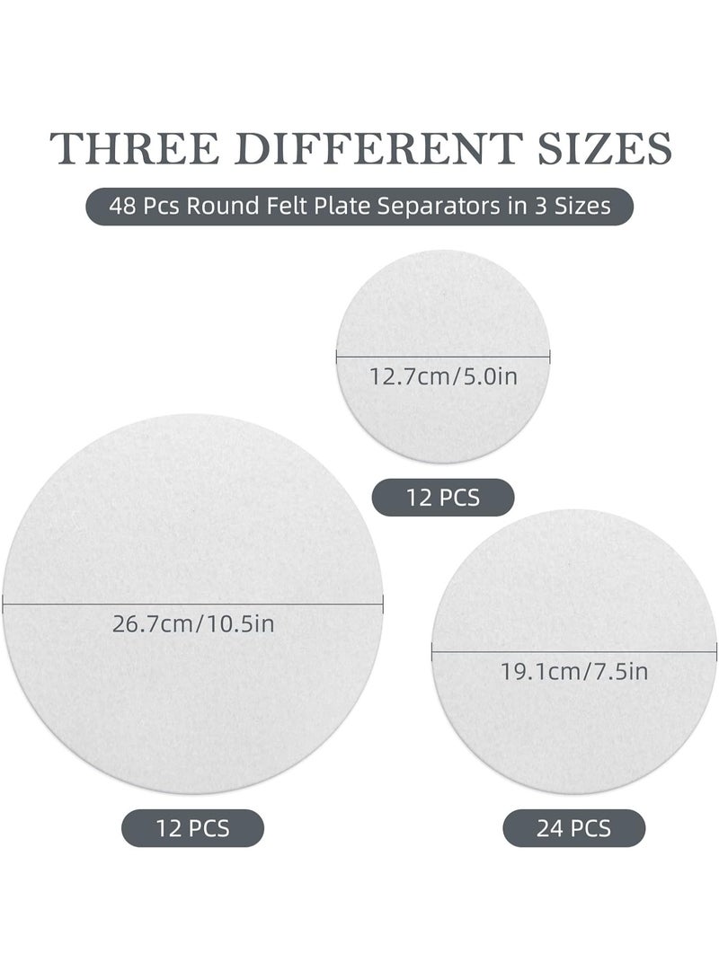 AIWANTO 48-Piece Felt Plate Dividers – Round Felt Dish Protectors in 3 Sizes for Stacking, Storing & Packing Cookware, Prevent Scratches, White - Image 3