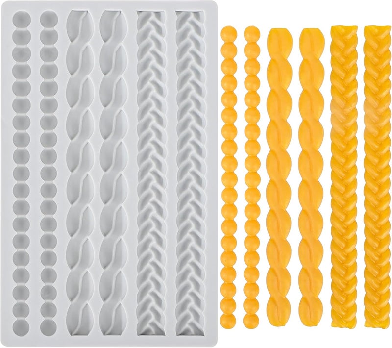 Beasea Silicone Rope Mold, 1 Sheet Fondant Silicone Pie Crust Lace Chain Border Mold for Cake Decorating Sugarcraft Mould Pastry Pies Chocolate Toppers - Image 1