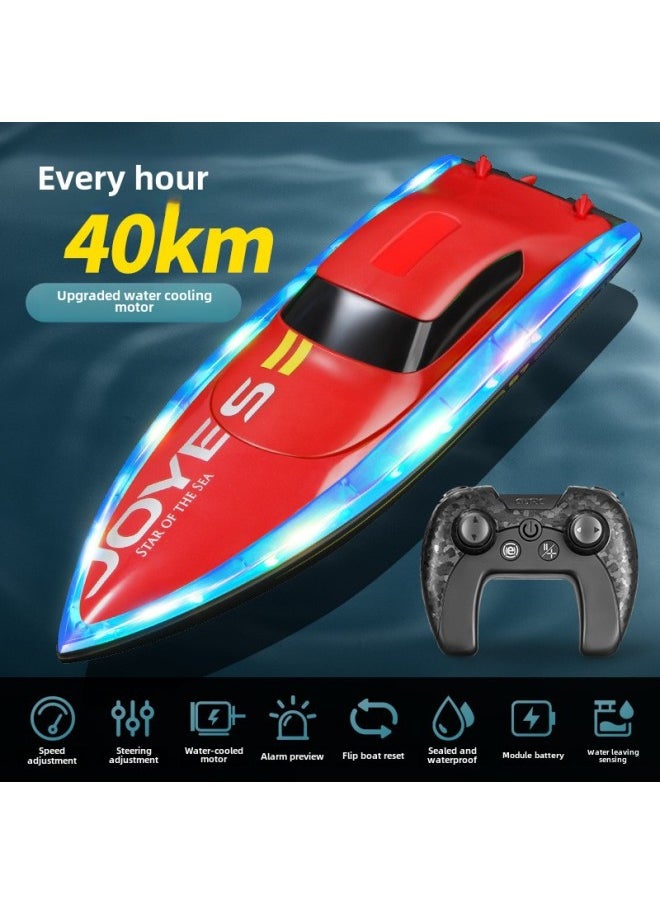 S7 Small Size Remote Control Boat 2.4G Remote Control Speedboat Dual Motor With Light Electric Boat Model Waterproof Children's Toy Boat-Color:S7 Remote Control Boat-red (dual Motors + With Lights)-Specifications:Dual Battery Package (one Spare Battery)  - Image 1