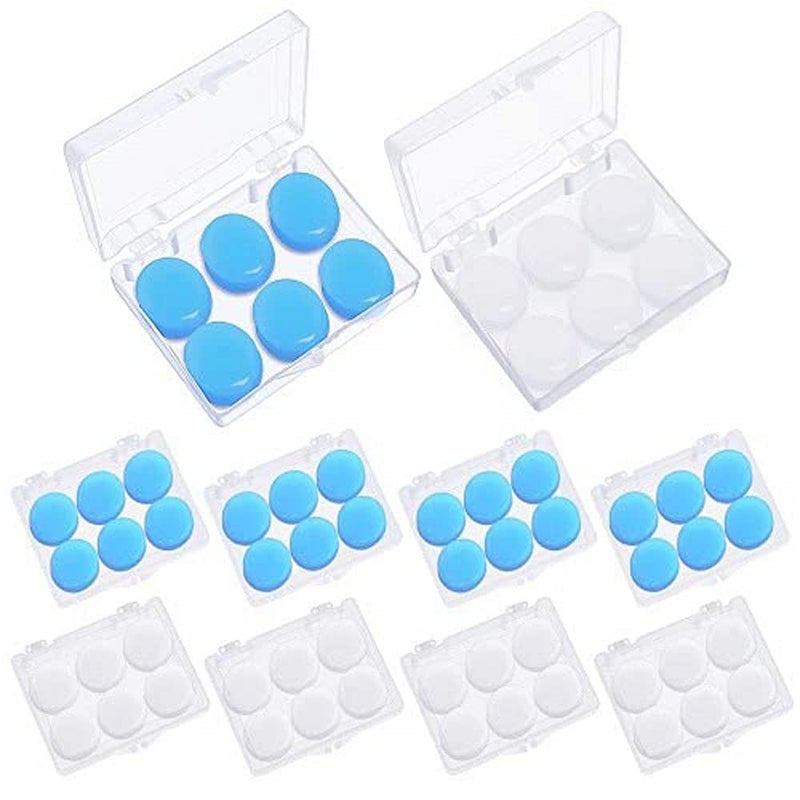 Heqishun 24 Pairs Soft Silicone Ear Plugs Putty Ear Plugs for Sleeping Swimming earplugs for Kids Adults, Transparent + Blue - Image 1