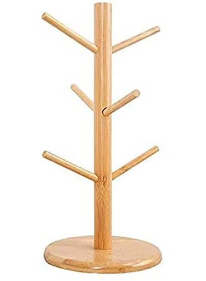 Bamboo Mug Rack Tree Coffee Tea Cup Organizer Hanger Holder With 6 Hooks Removable Bamboo Mug Stand Beige 6x6mm