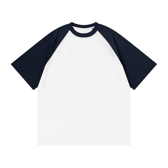 Summer new 230g ice cool sunscreen short sleeve T-shirt womens Japanese retro loose raglan sleeve contrast T-shirt top white green - Image 2