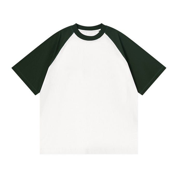 Summer new 230g ice cool sunscreen short sleeve T-shirt womens Japanese retro loose raglan sleeve contrast T-shirt top white green - Image 1