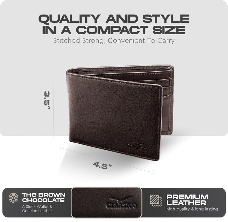 Claasico Men’s Bifold Wallet for Men – Genuine Leather RFID Wallet, Slim Billfold Cardholder w/ID Window – Gift Box Included - Image 2