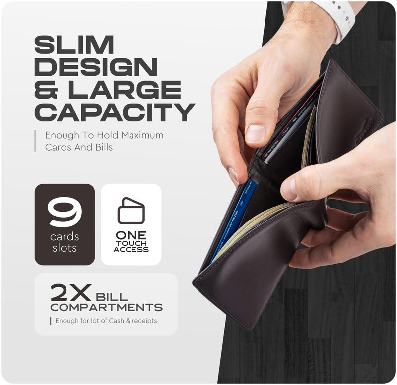 Claasico Men’s Bifold Wallet for Men – Genuine Leather RFID Wallet, Slim Billfold Cardholder w/ID Window – Gift Box Included - Image 3