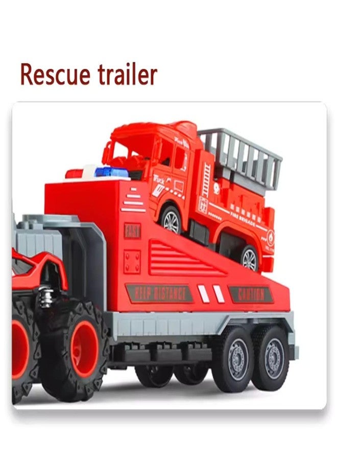 DEOXY Pack of 2 Diecast Alloy Construction Oil Tanker and fire Truck Transport Truck Toy Set with Frionction Powered Educational Building Toys for Toddlers, Boys & Girls - Image 2