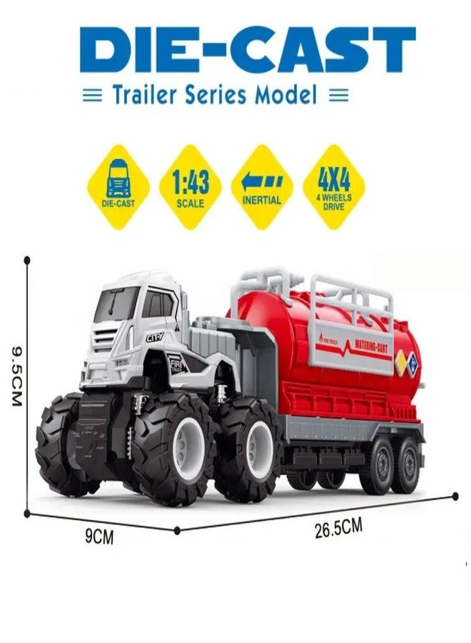 DEOXY Pack of 2 Diecast Alloy Construction Oil Tanker and fire Truck Transport Truck Toy Set with Frionction Powered Educational Building Toys for Toddlers, Boys & Girls - Image 4