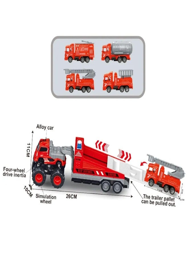 DEOXY Pack of 2 Diecast Alloy Construction Oil Tanker and fire Truck Transport Truck Toy Set with Frionction Powered Educational Building Toys for Toddlers, Boys & Girls - Image 5