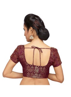 Studio Shringaar Studio Shringaar Women's Benaras Brocade Short Sleeves Readymade Saree Blouse,(Dark Maroon,36)  - Image 2