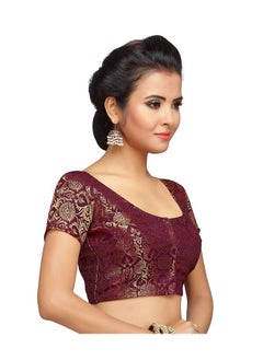 Studio Shringaar Studio Shringaar Women's Benaras Brocade Short Sleeves Readymade Saree Blouse,(Dark Maroon,36)  - Image 4
