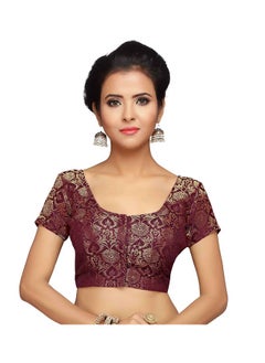 Studio Shringaar Studio Shringaar Women's Benaras Brocade Short Sleeves Readymade Saree Blouse,(Dark Maroon,36)  - Image 1