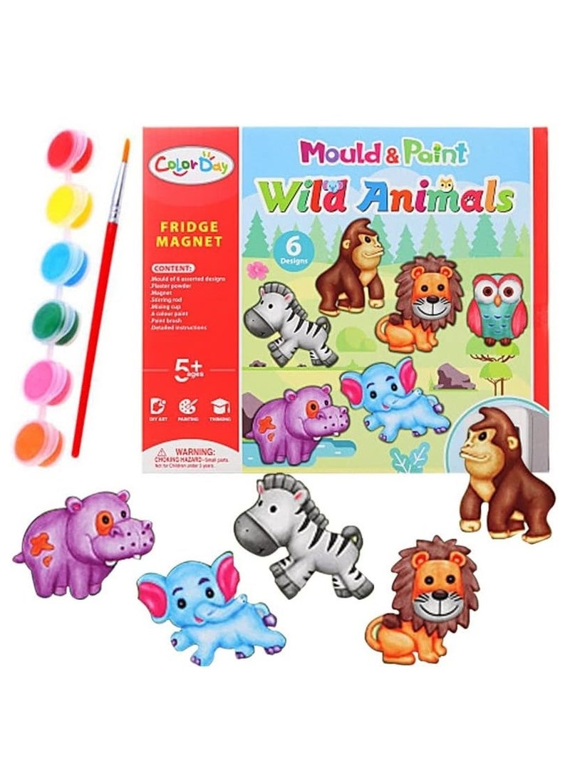 UKR UKR Mould and Paint Wild Animals Fridge Magnet DIY Kit – 6-Piece Kids Painting Art & Craft Plaster Toys | Fun Creative Activity for Children | Educational Craft Set for Kids  - Image 1